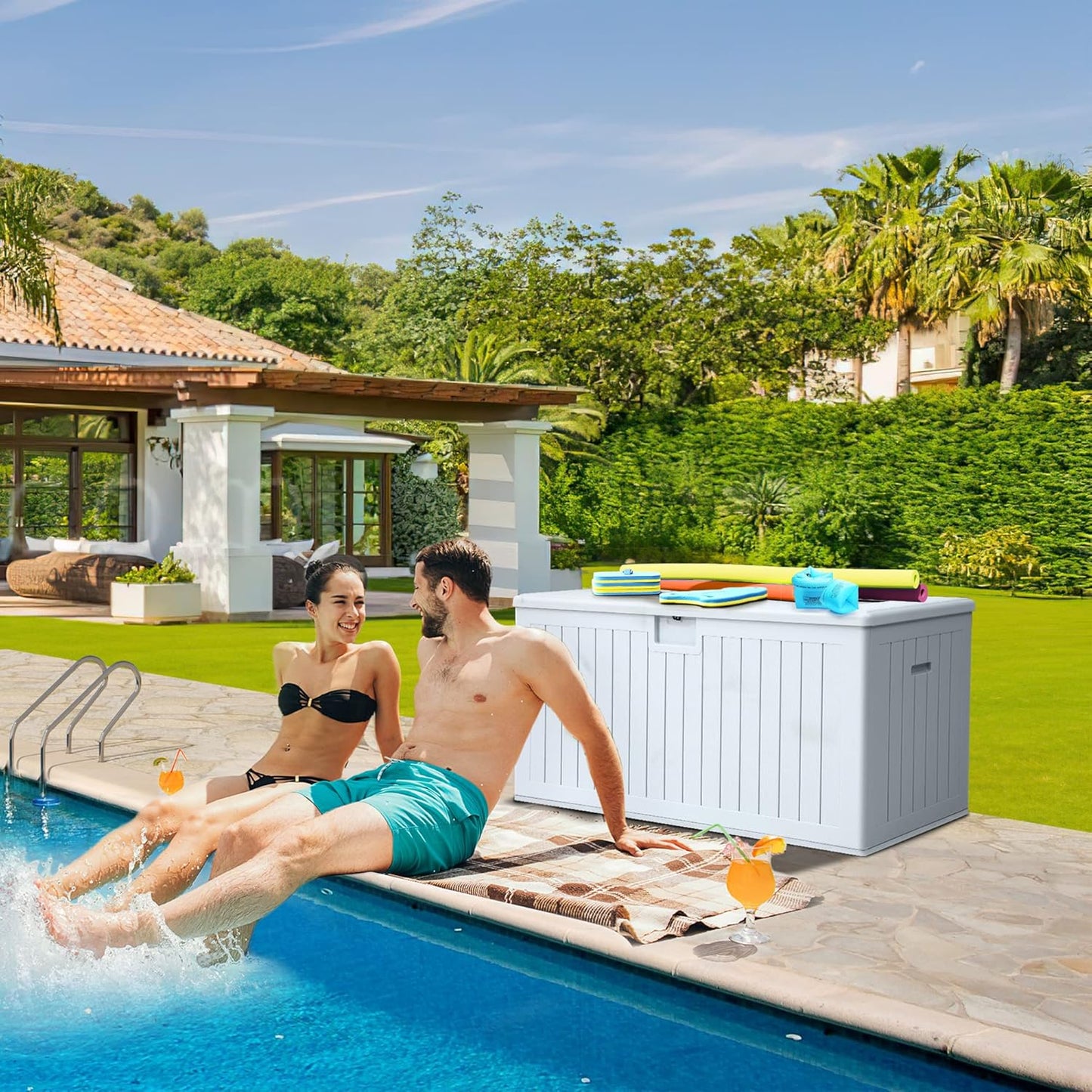 260 Gallon XXL Deck Box Outdoor Resin Lockable Water Resistant Storage Brown