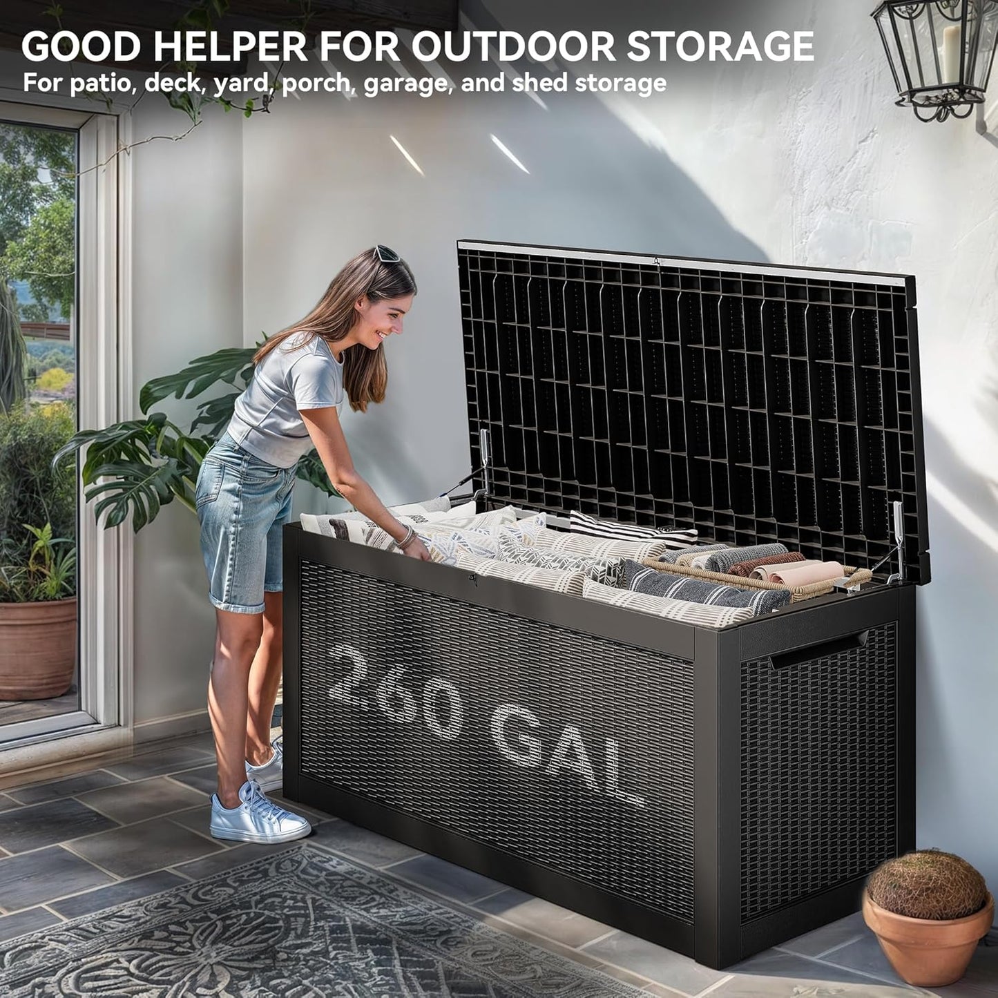 100 Gallon Resin Deck Box Weather Resistant Lockable Outdoor Storage Taupe