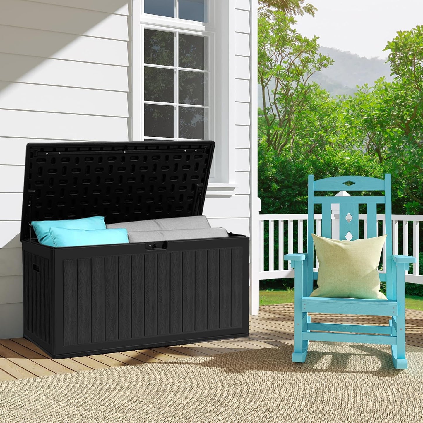100 Gallon Resin Deck Box Weather Resistant Lockable Outdoor Storage Taupe