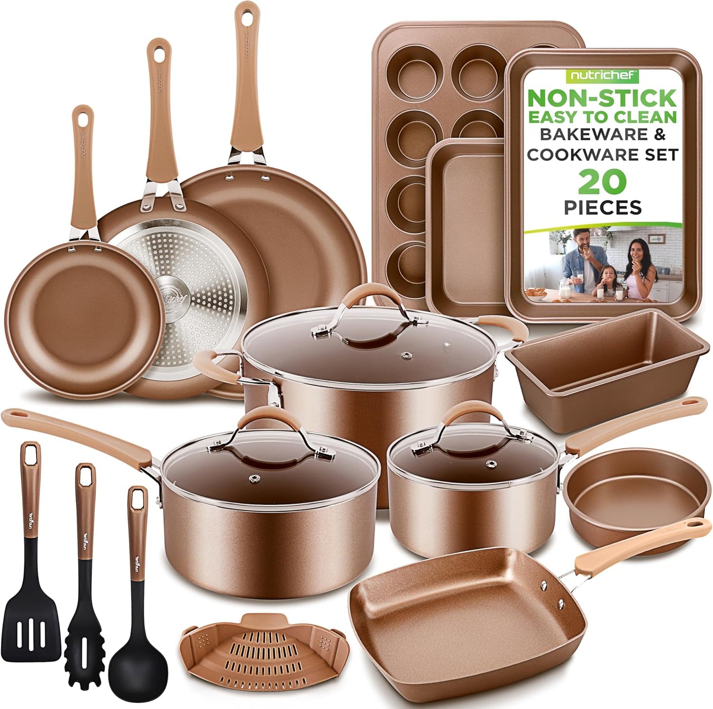 20 Piece Nonstick Cookware and Bakeware Set Pots and Pans with Cool Touch Handles
