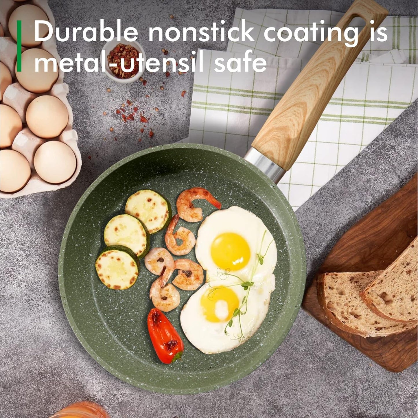 12 Piece Green Granite Nonstick Pots and Pans Set Induction Compatible Cookware