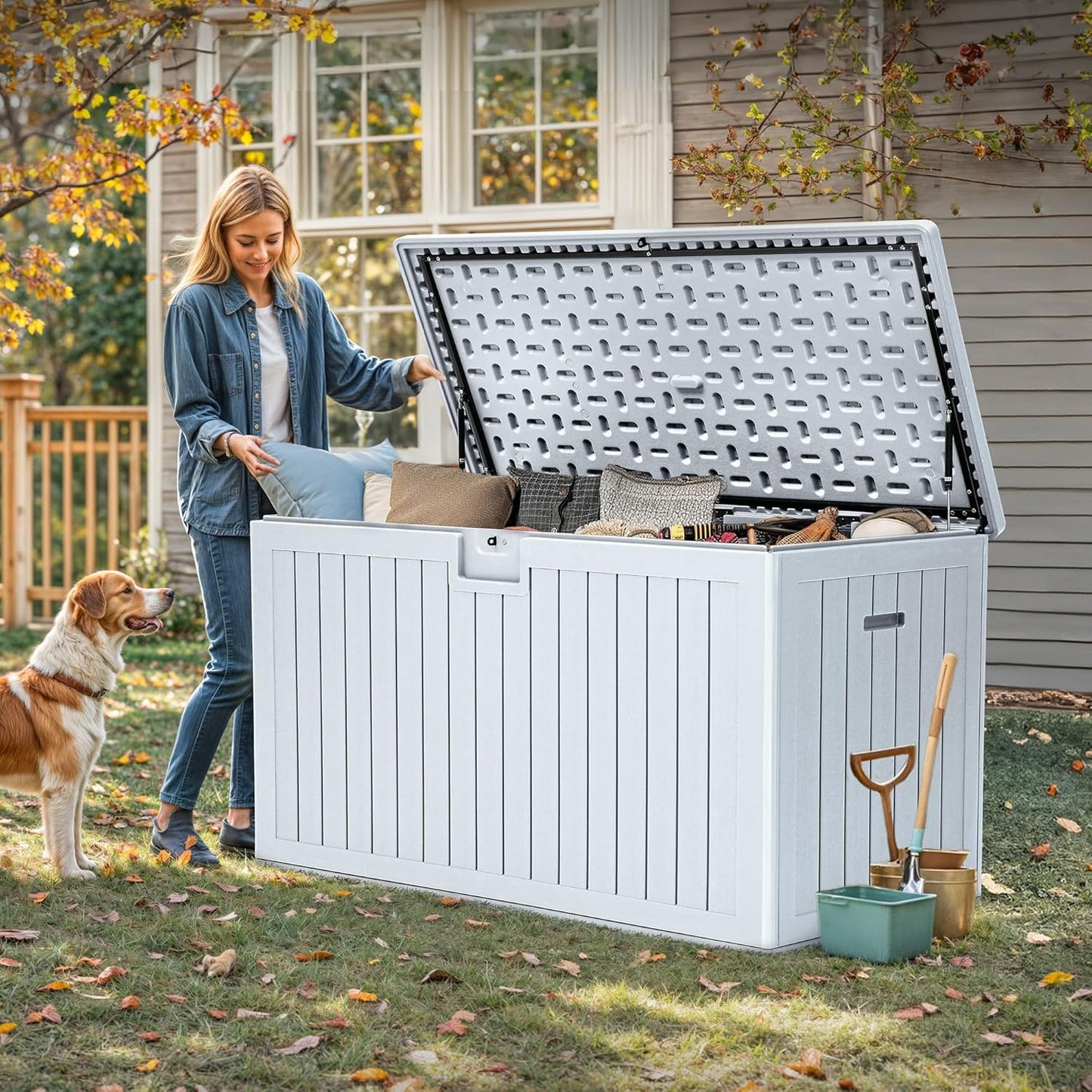 260 Gallon XXL Deck Box Outdoor Resin Lockable Water Resistant Storage Brown