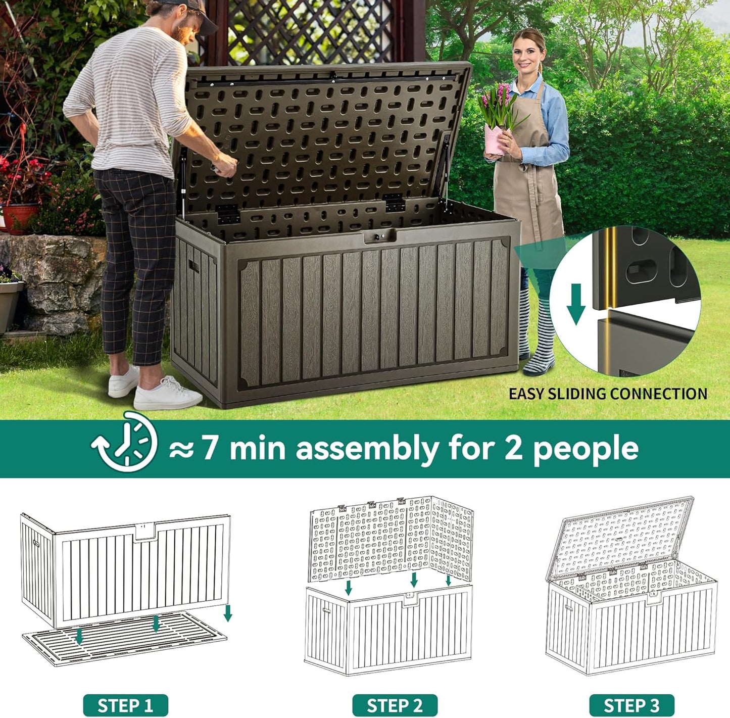 260 Gallon XXL Deck Box Outdoor Resin Lockable Water Resistant Storage Brown