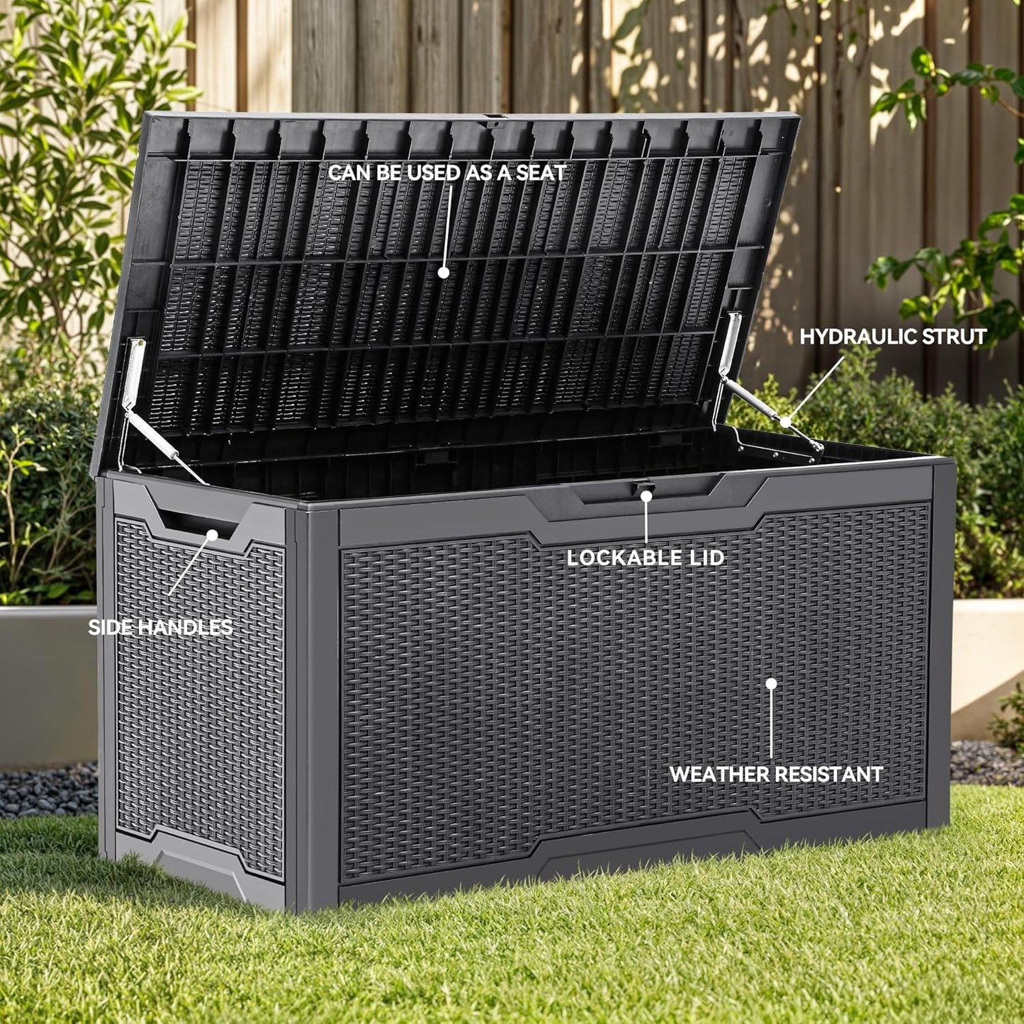 100 Gallon Resin Deck Box Weather Resistant Lockable Outdoor Storage Taupe