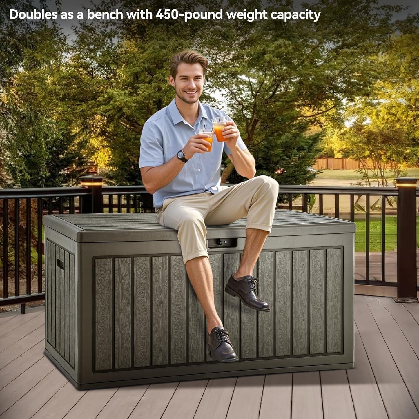 100 Gallon Resin Deck Box Weather Resistant Lockable Outdoor Storage Taupe