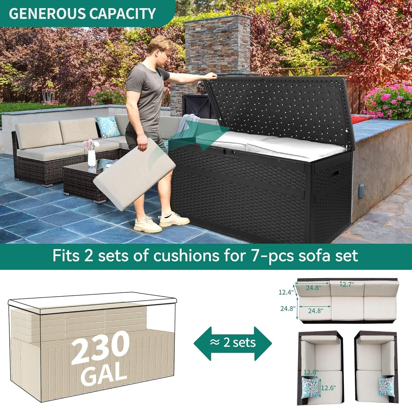 100 Gallon Resin Deck Box Weather Resistant Lockable Outdoor Storage Taupe