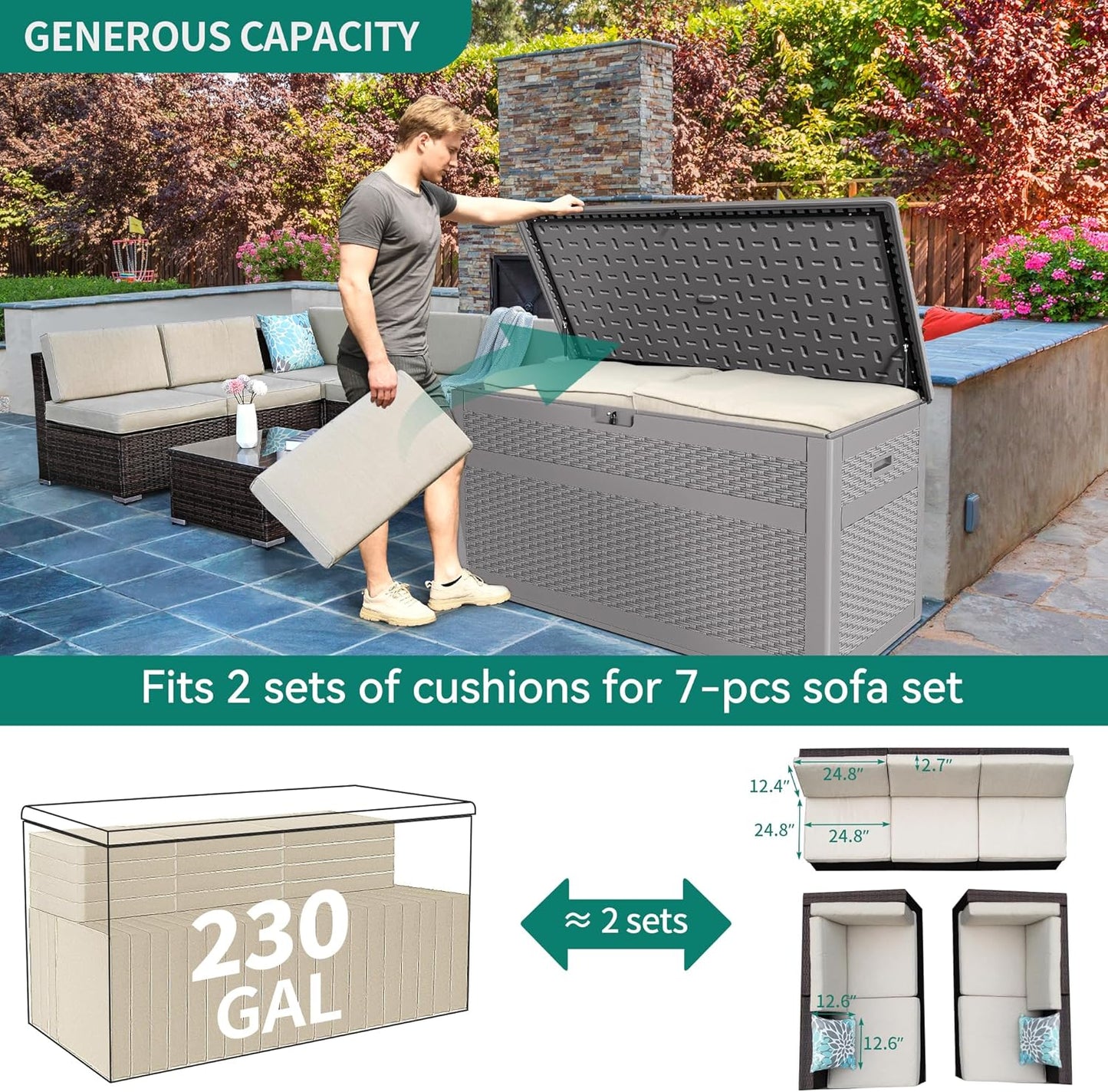 100 Gallon Resin Deck Box Weather Resistant Lockable Outdoor Storage Taupe