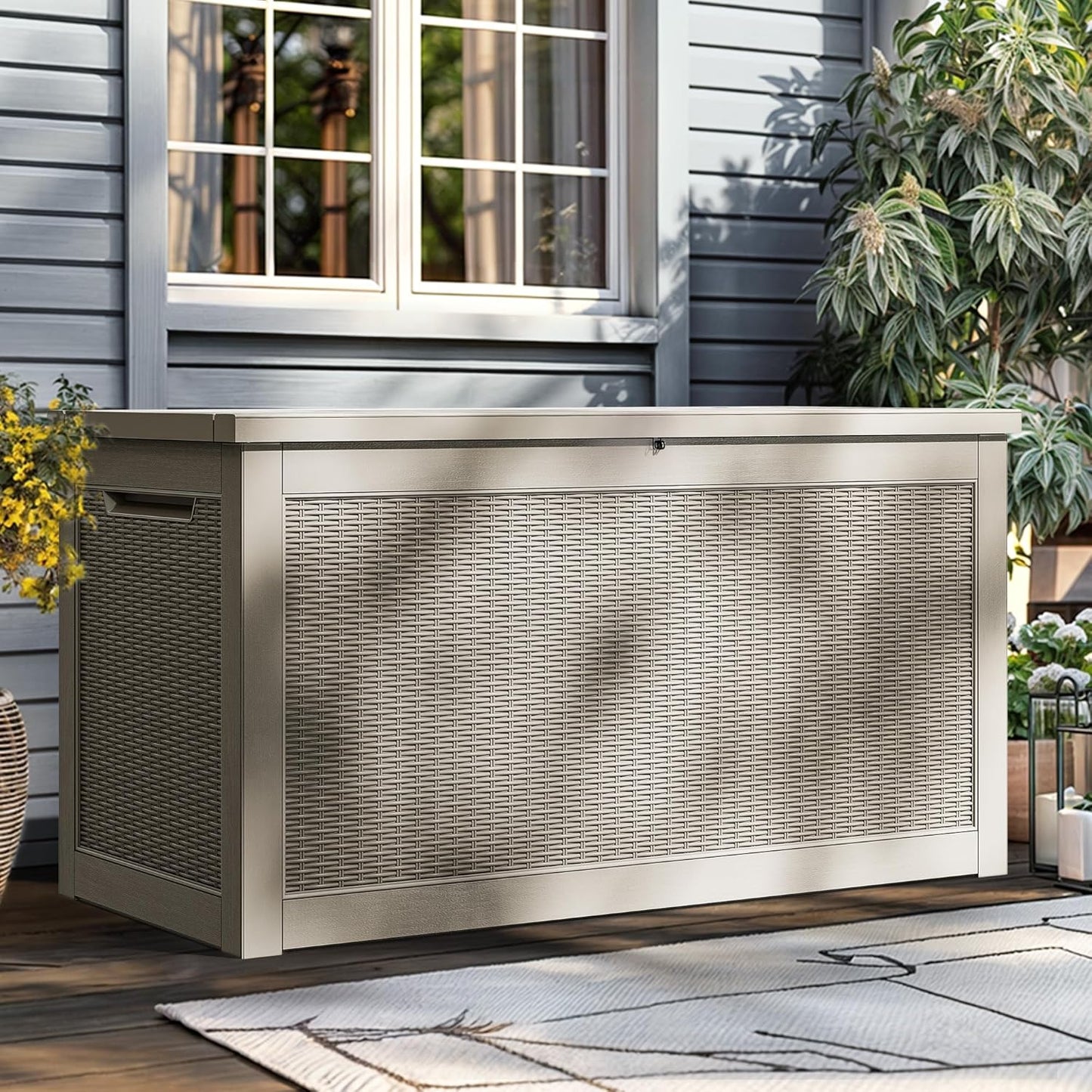 260 Gallon XXL Deck Box Outdoor Resin Lockable Water Resistant Storage Brown