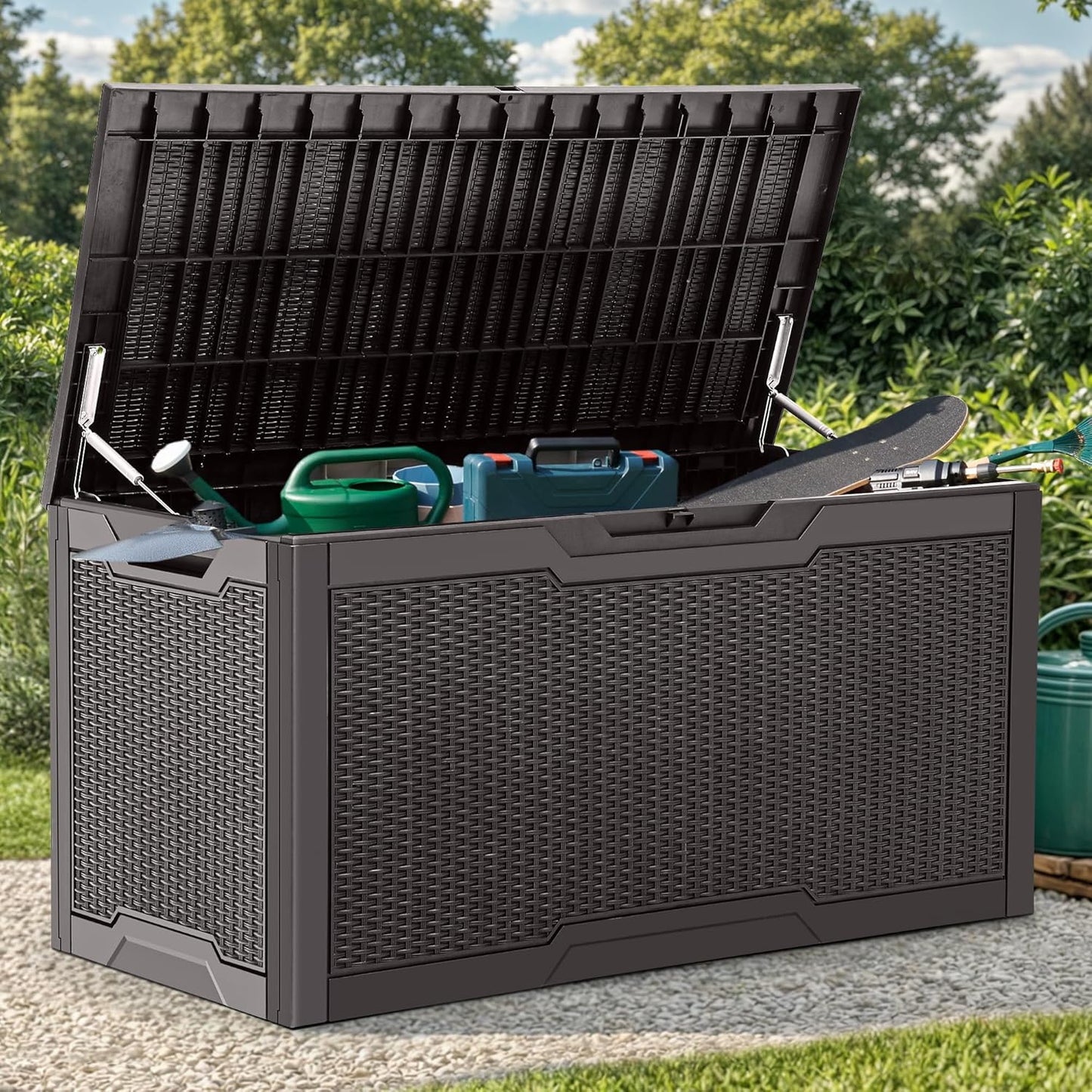 100 Gallon Resin Deck Box Weather Resistant Lockable Outdoor Storage Taupe