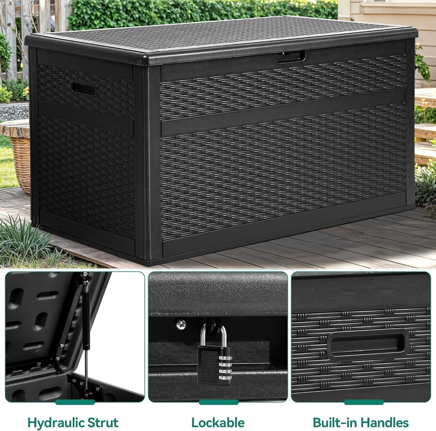 260 Gallon XXL Deck Box Outdoor Resin Lockable Water Resistant Storage Brown