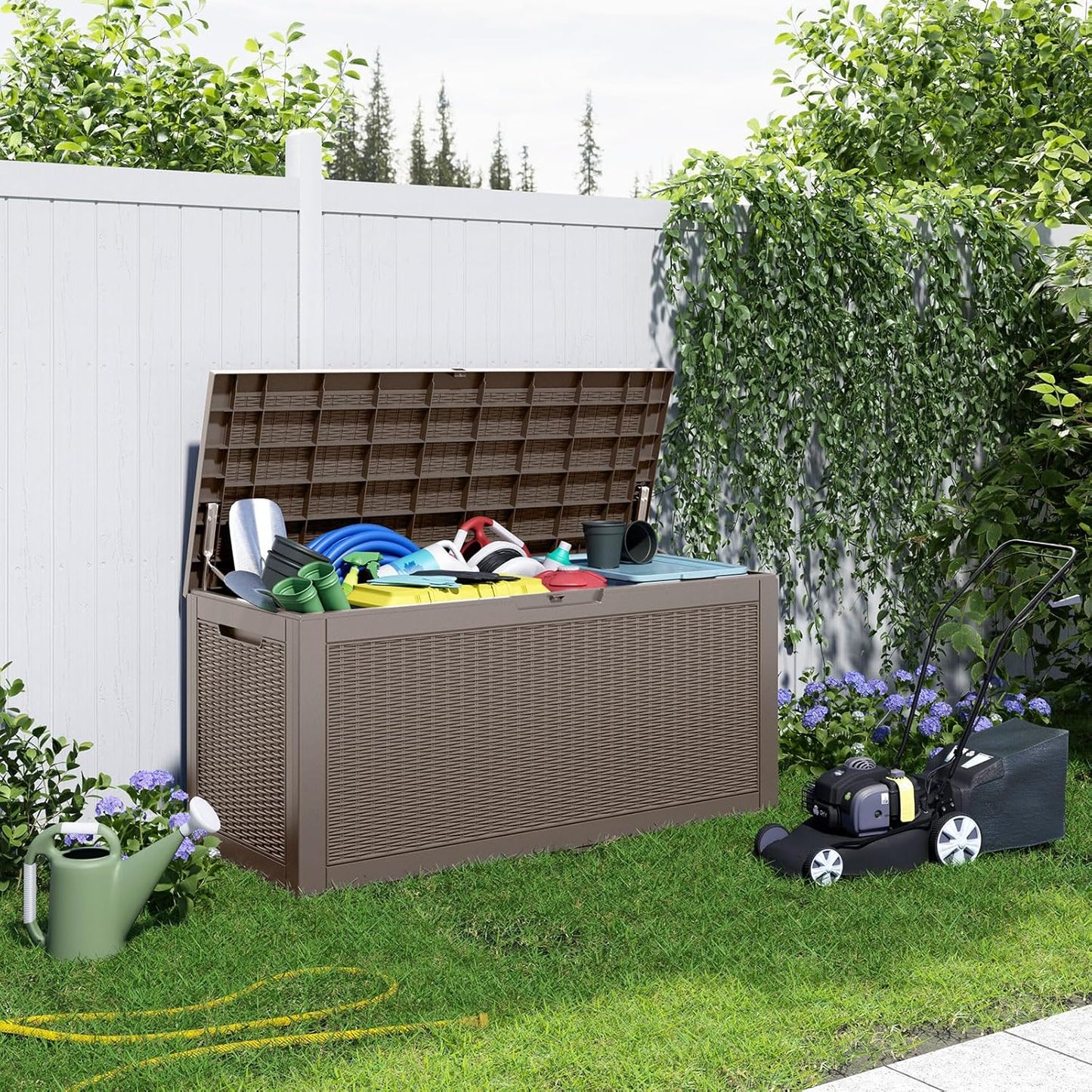 100 Gallon Resin Deck Box Lockable Waterproof Outdoor Storage Black
