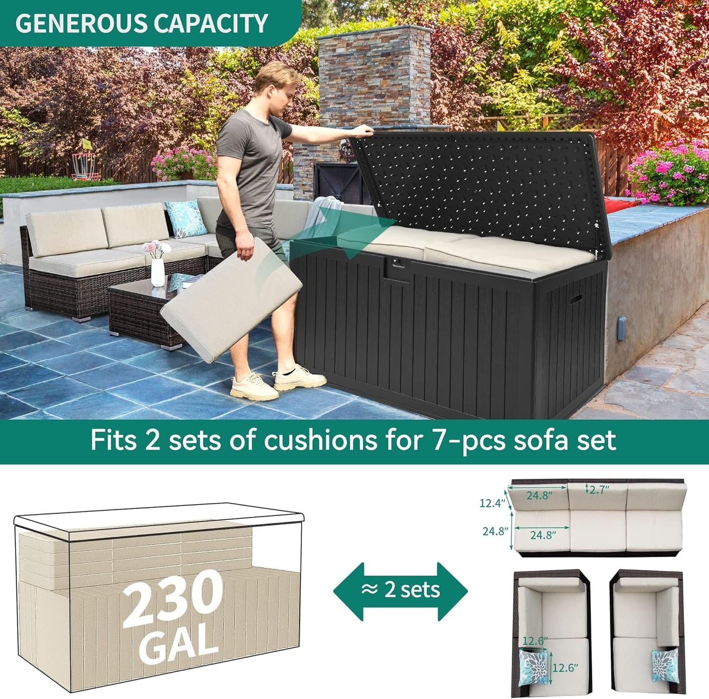 100 Gallon Resin Deck Box Weather Resistant Lockable Outdoor Storage Taupe