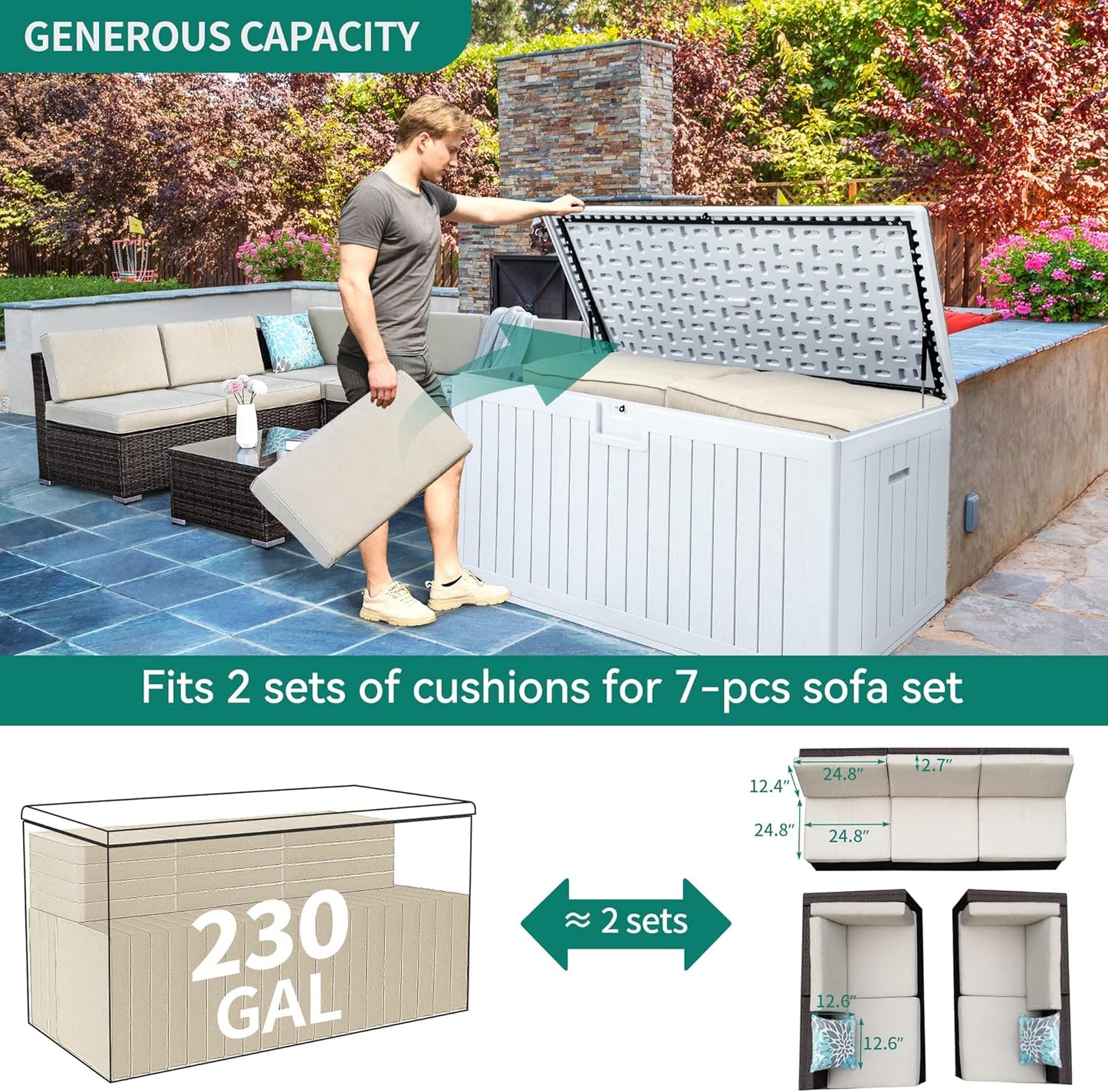 100 Gallon Resin Deck Box Weather Resistant Lockable Outdoor Storage Taupe