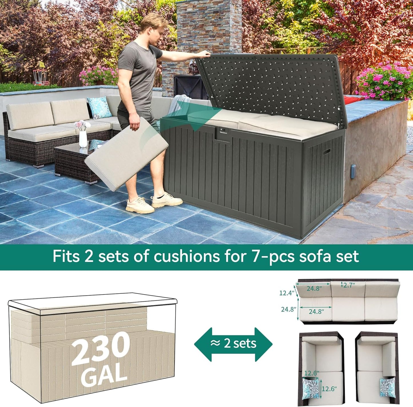 100 Gallon Resin Deck Box Weather Resistant Lockable Outdoor Storage Taupe