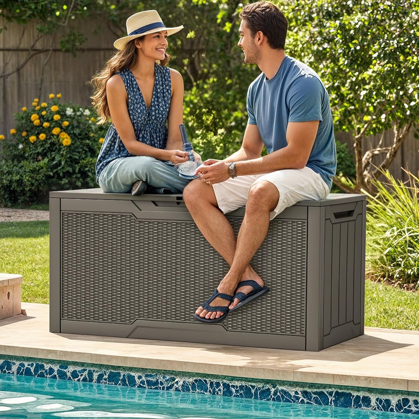260 Gallon XXL Deck Box Outdoor Resin Lockable Water Resistant Storage Brown