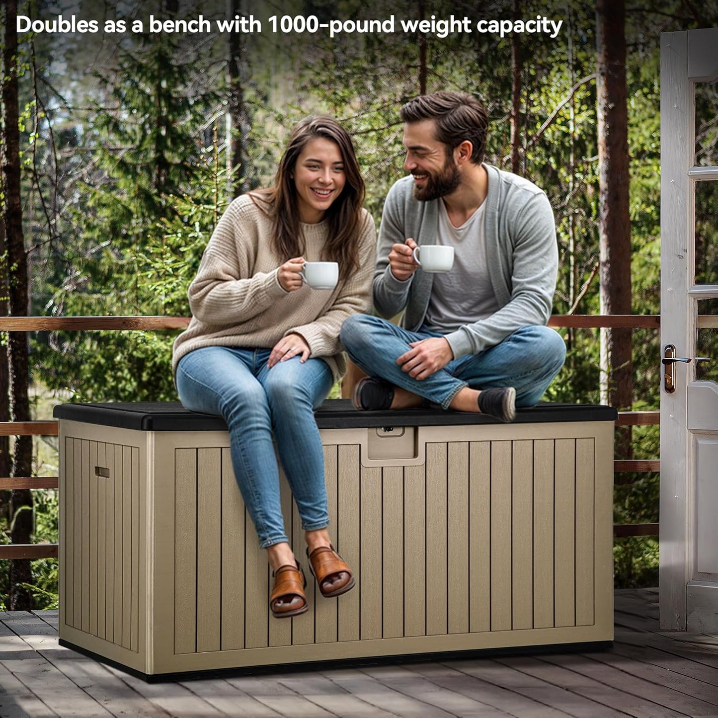 260 Gallon XXL Deck Box Outdoor Resin Lockable Water Resistant Storage Brown