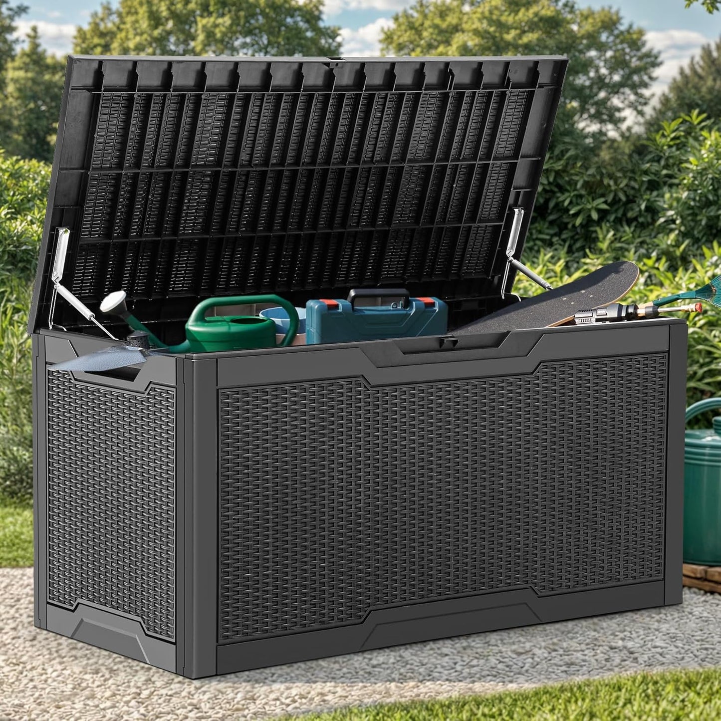 100 Gallon Resin Deck Box Weather Resistant Lockable Outdoor Storage Taupe