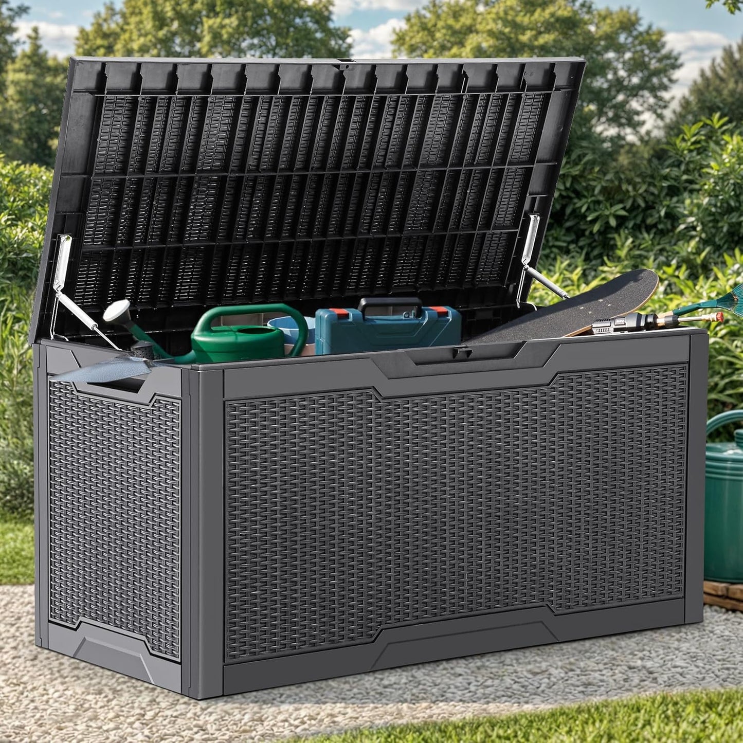 100 Gallon Resin Deck Box Weather Resistant Lockable Outdoor Storage Taupe