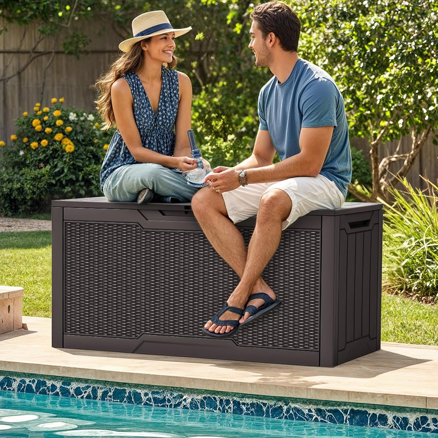 260 Gallon XXL Deck Box Outdoor Resin Lockable Water Resistant Storage Brown