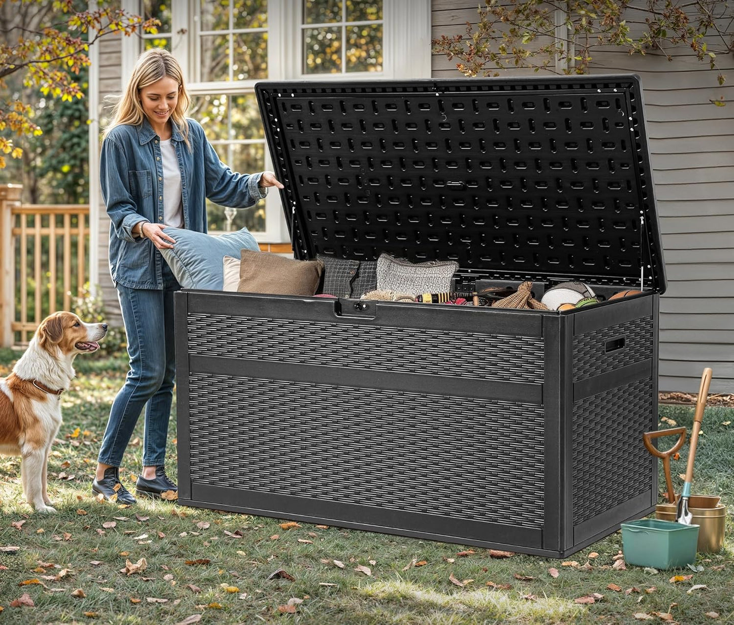 260 Gallon XXL Deck Box Outdoor Resin Lockable Water Resistant Storage Brown