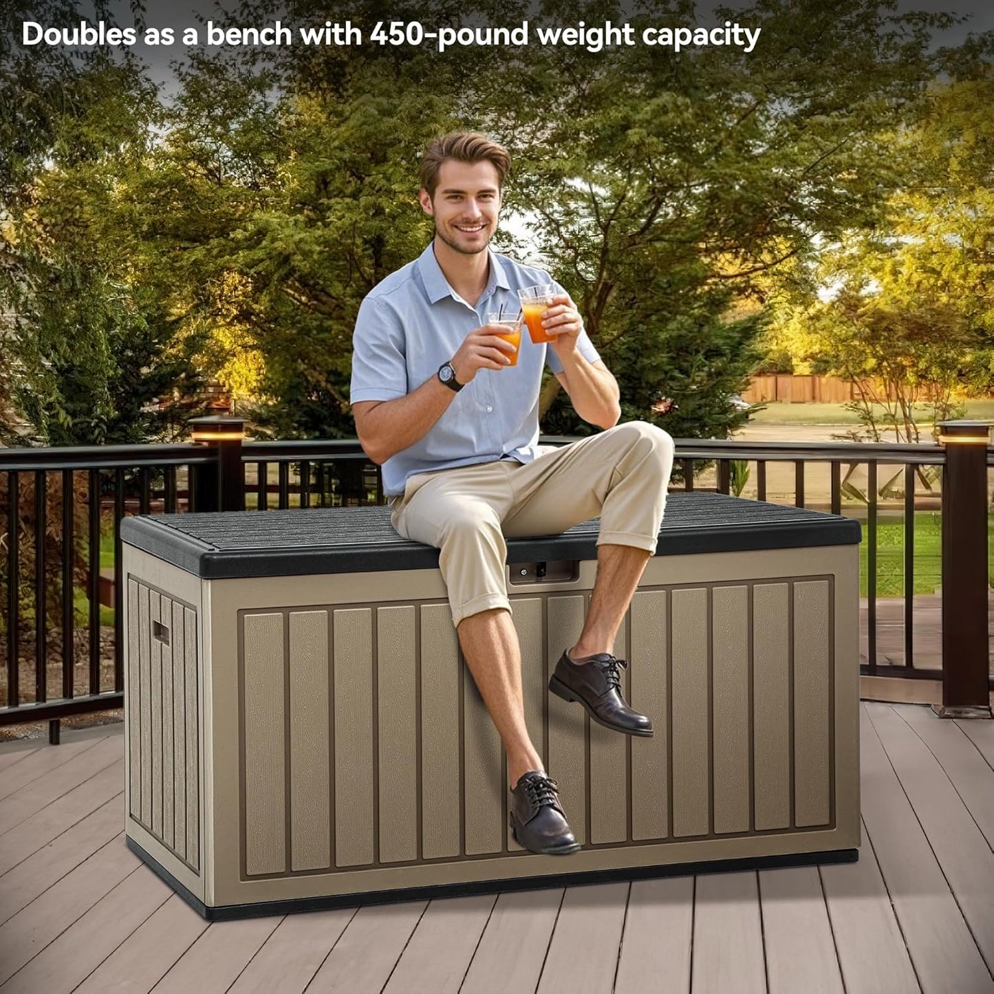 260 Gallon XXL Deck Box Outdoor Resin Lockable Water Resistant Storage Brown