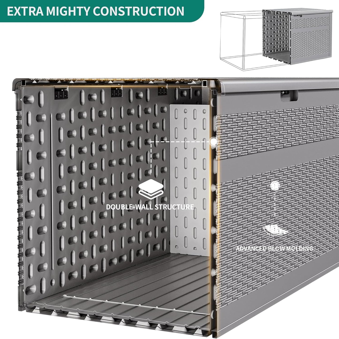 100 Gallon Resin Deck Box Weather Resistant Lockable Outdoor Storage Taupe