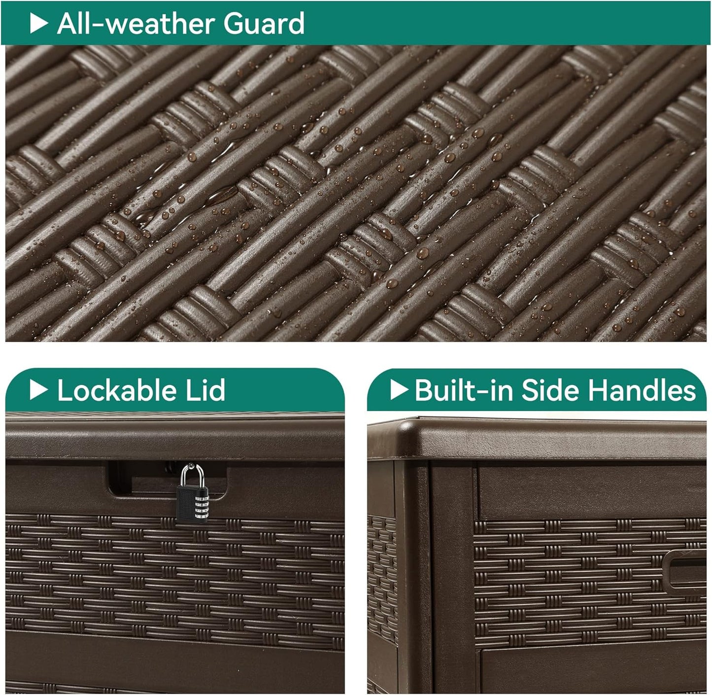 100 Gallon Resin Deck Box Weather Resistant Lockable Outdoor Storage Taupe