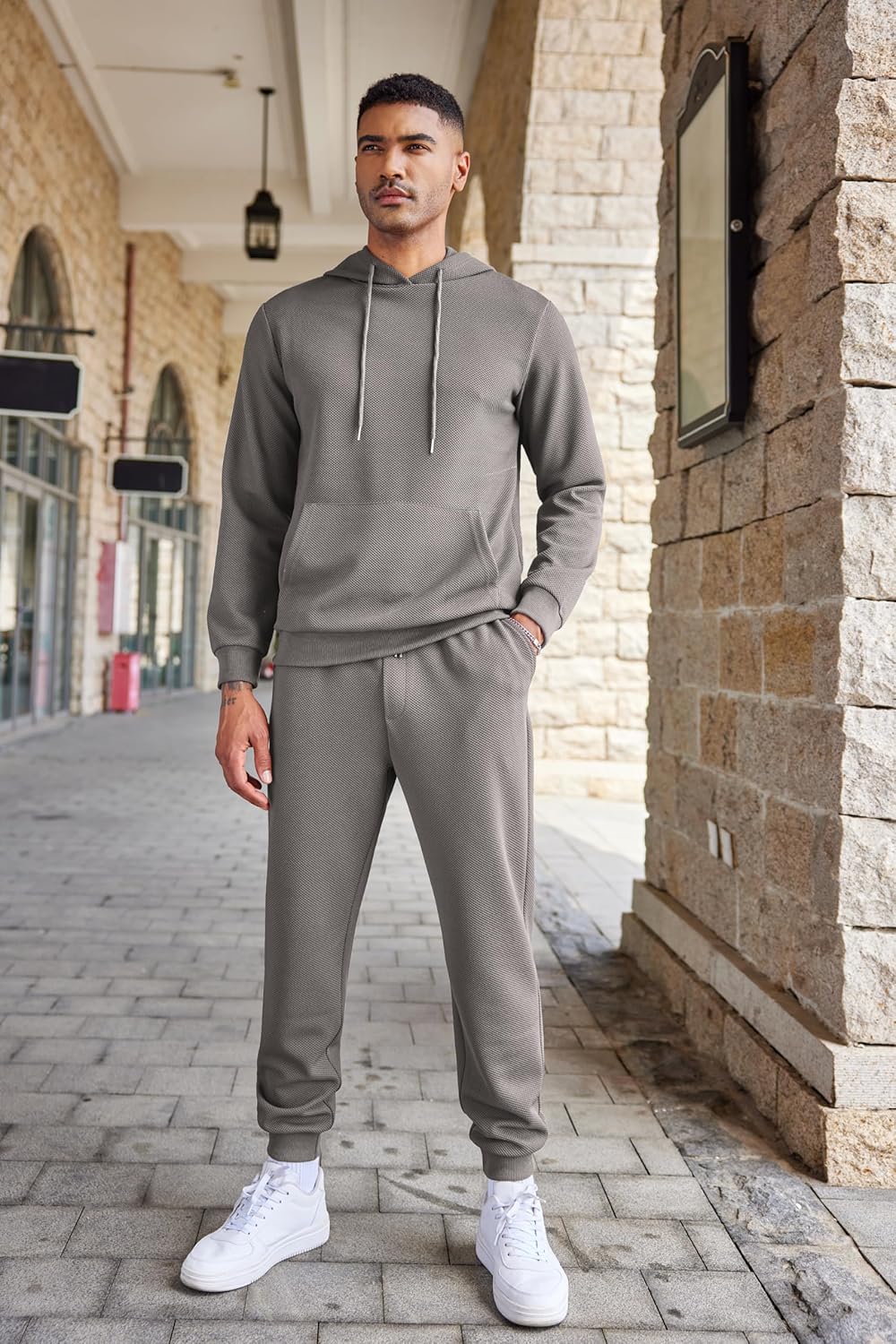 Men's Tracksuits 2 Pieces Waffle Hoodies Jogging Suit Set