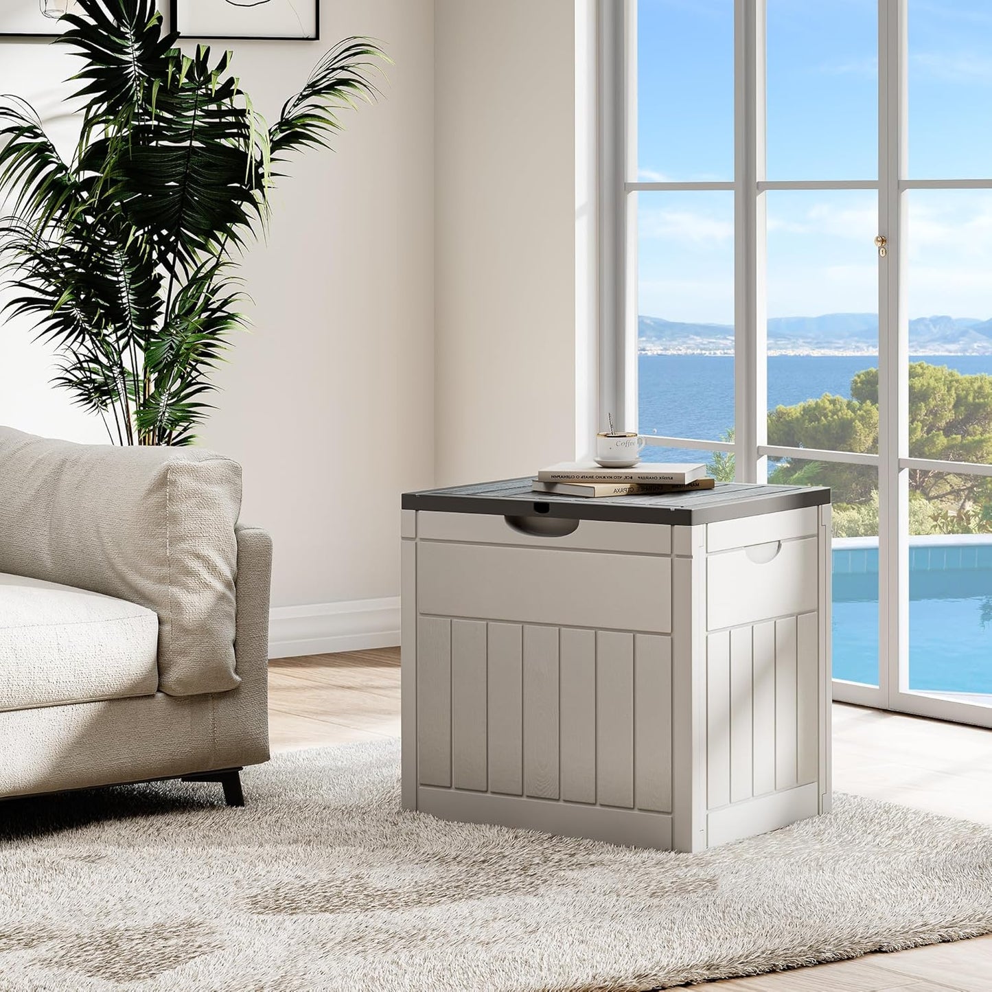 100 Gallon Resin Deck Box Weather Resistant Lockable Outdoor Storage Taupe