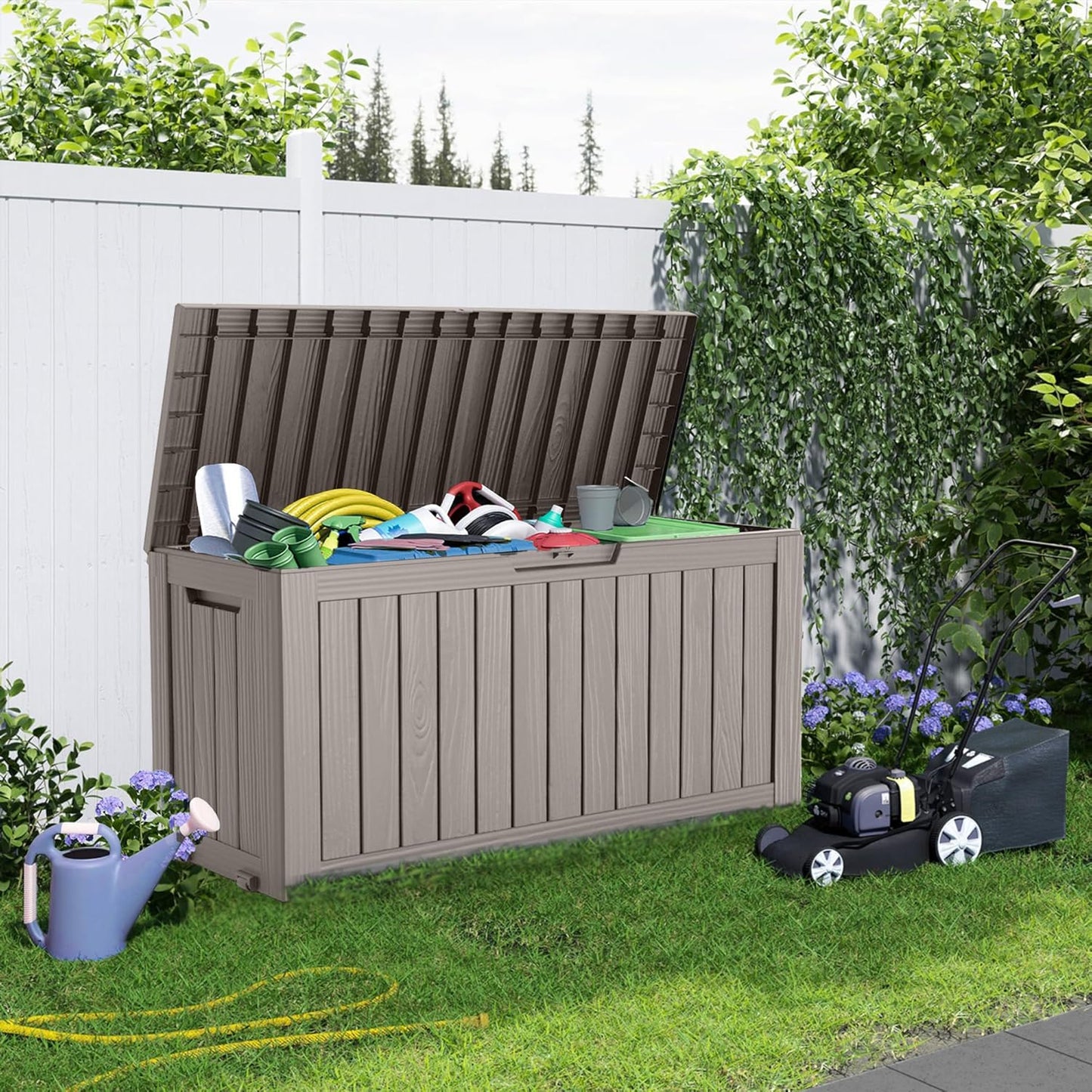 100 Gallon Resin Deck Box Lockable Waterproof Outdoor Storage Black