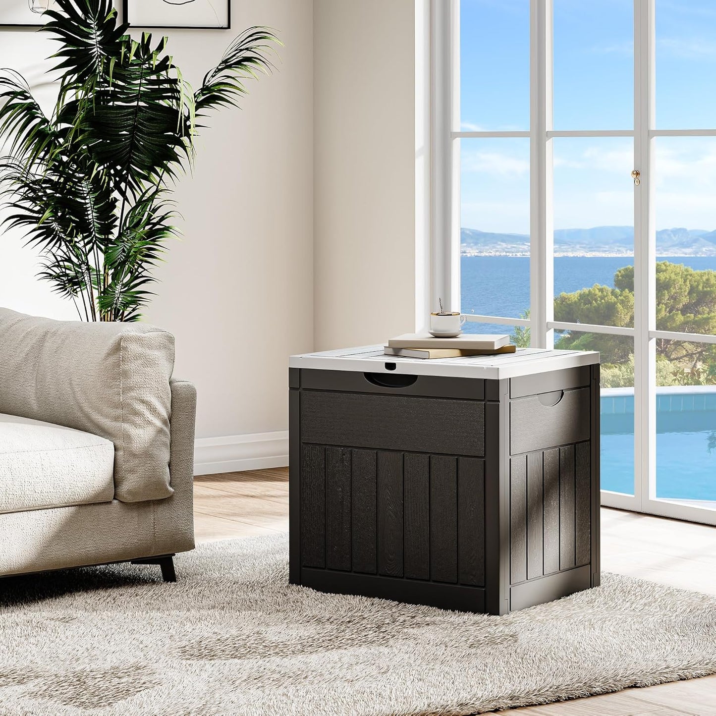 100 Gallon Resin Deck Box Weather Resistant Lockable Outdoor Storage Taupe