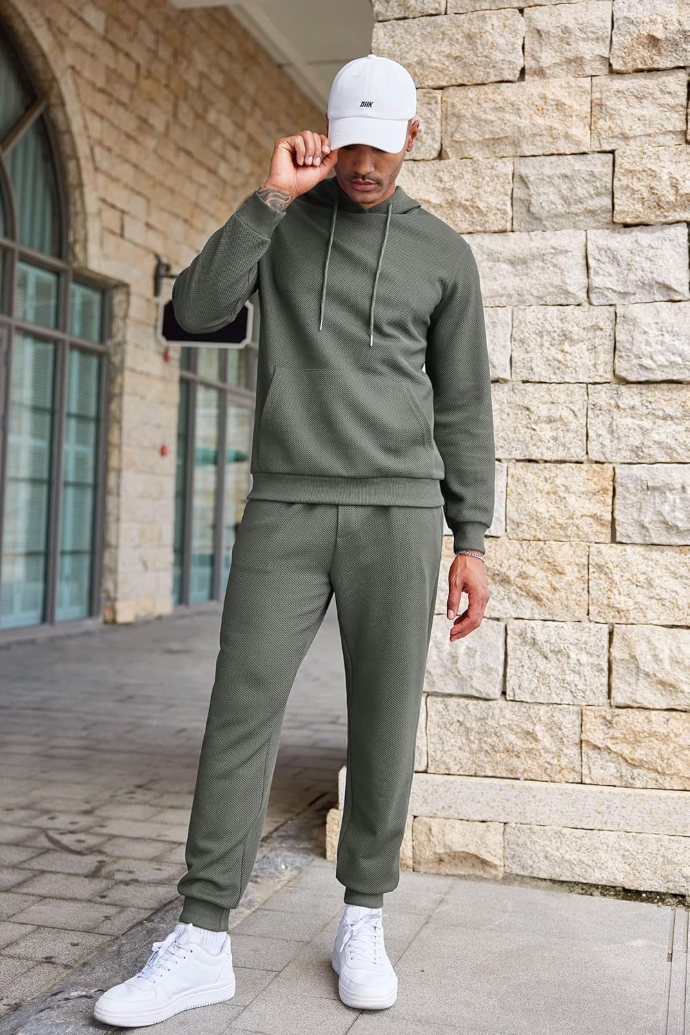 Men's Tracksuits 2 Pieces Waffle Hoodies Jogging Suit Set