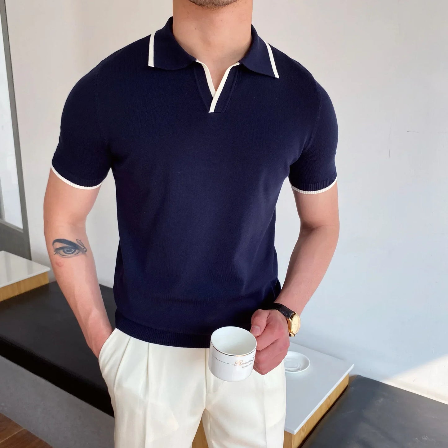 Slim Fit Elbow Sleeved Polo Shirt
