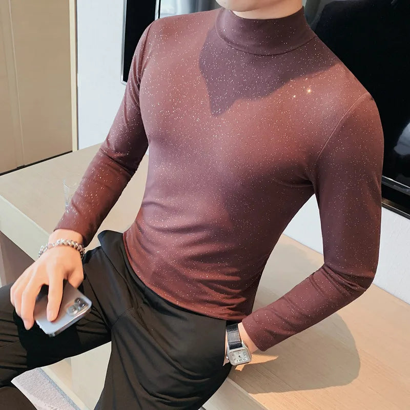 Turtleneck T-Shirt Men Long Sleeve T Shirts