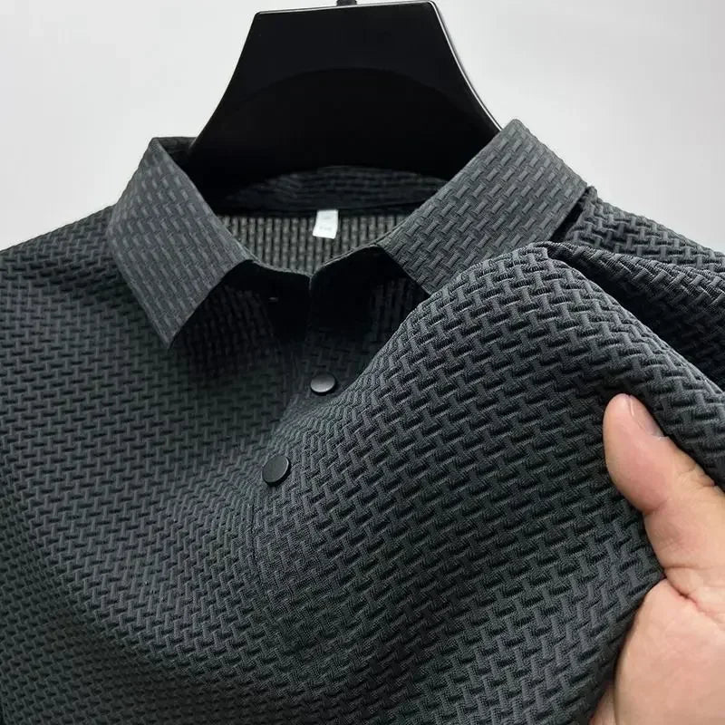 New Men's Lop-up Hollow Short-sleeved Polo Shirt Ice Silk