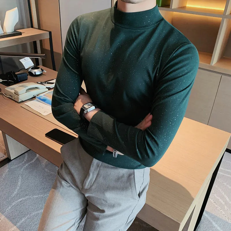 Turtleneck T-Shirt Men Long Sleeve T Shirts
