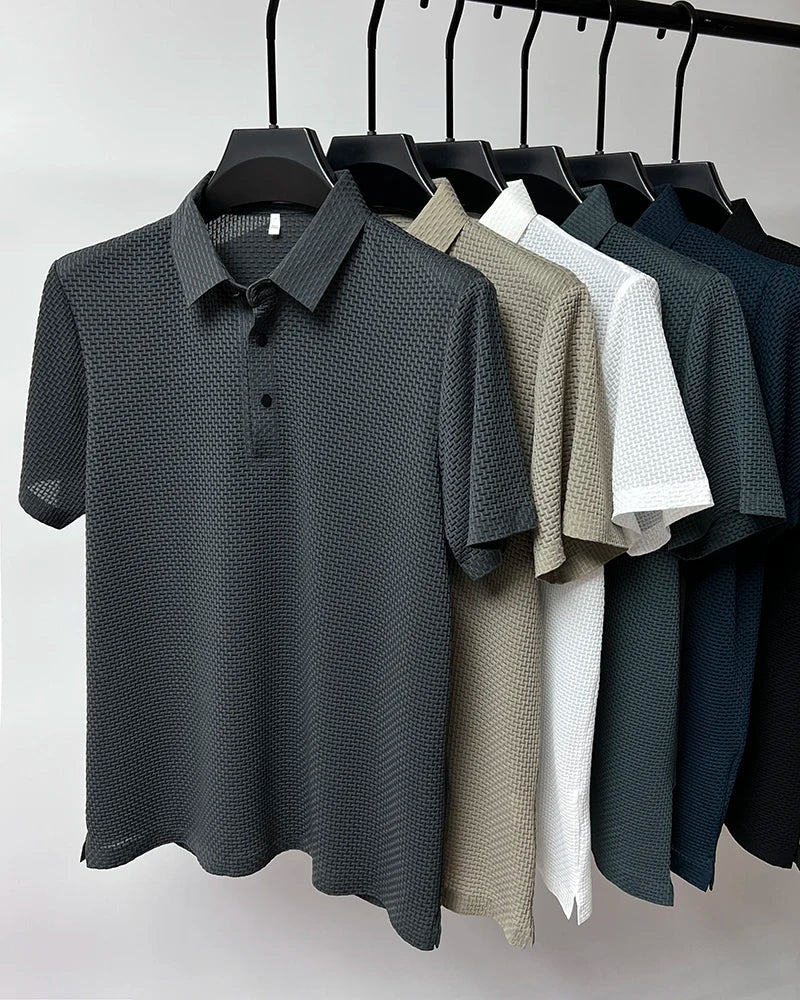 New Men's Lop-up Hollow Short-sleeved Polo Shirt Ice Silk