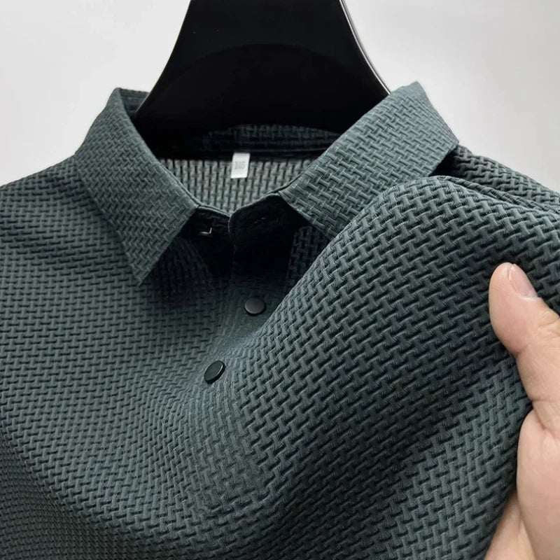 New Men's Lop Up Hollow Short Sleeved Polo Shirt Ice Silk