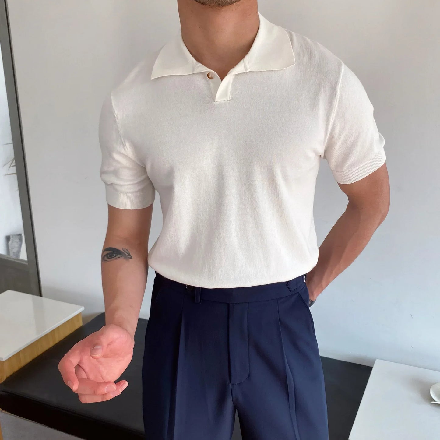 Slim Fit Elbow Sleeved Polo Shirt