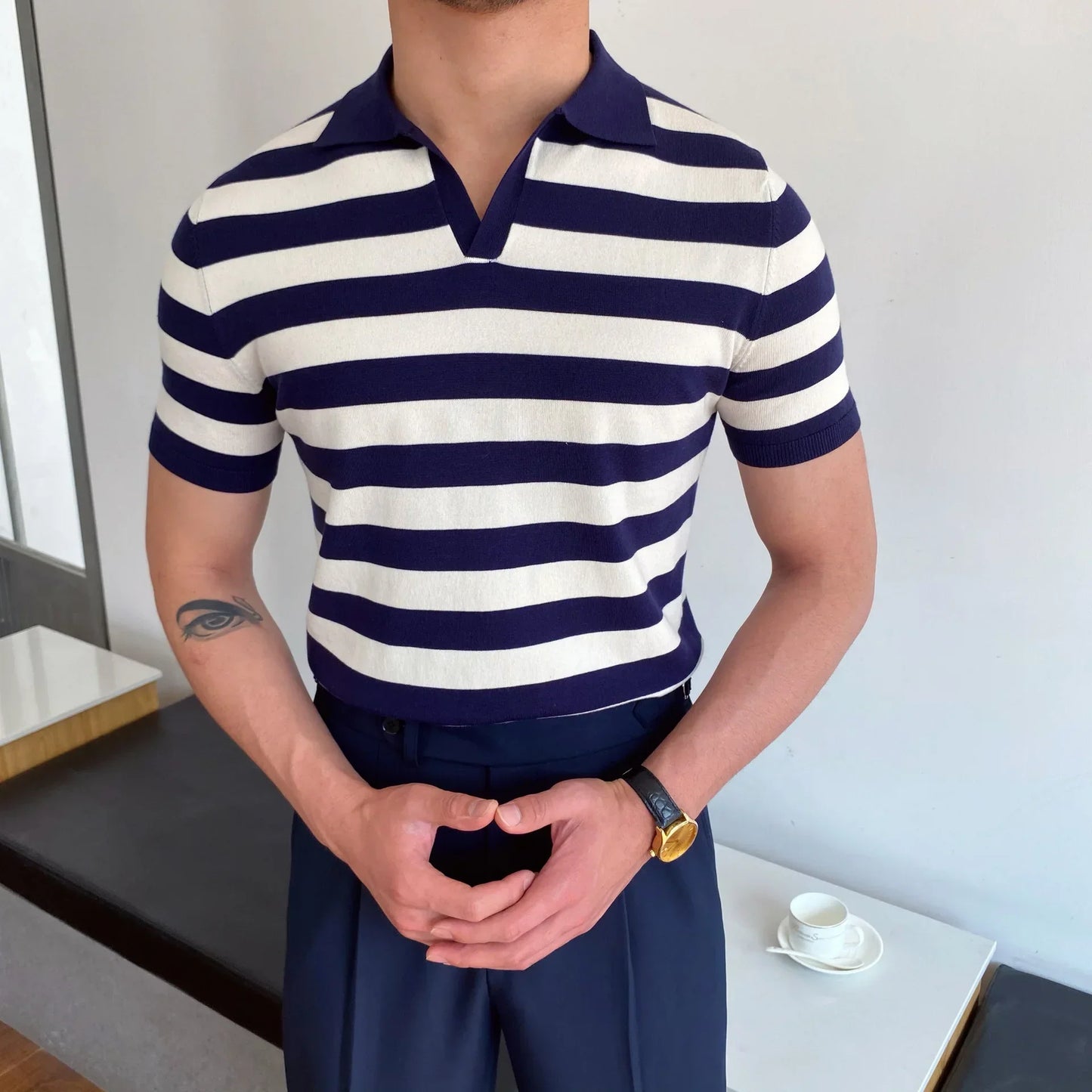 Slim Fit Elbow Sleeved Polo Shirt