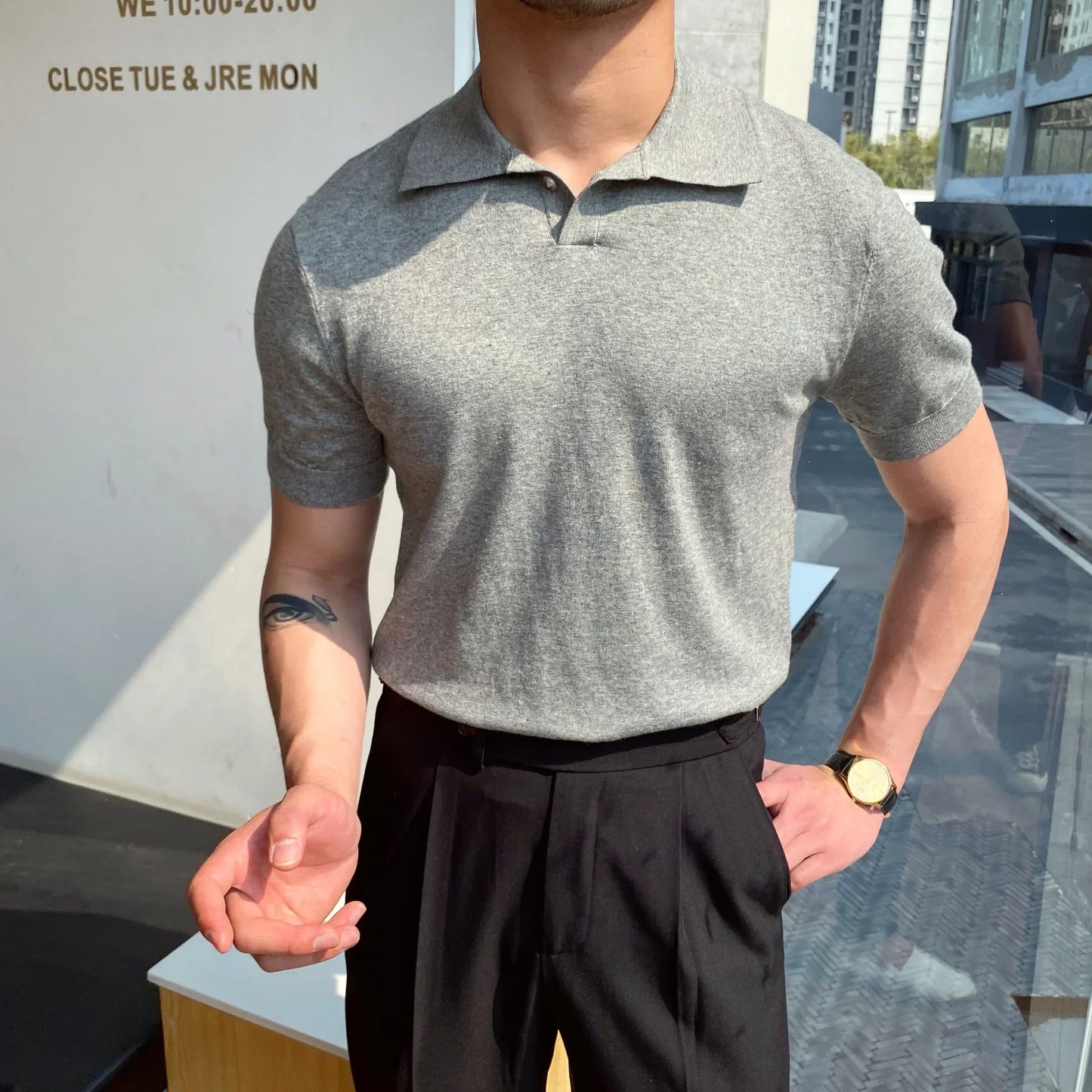 Slim Fit Elbow Sleeved Polo Shirt