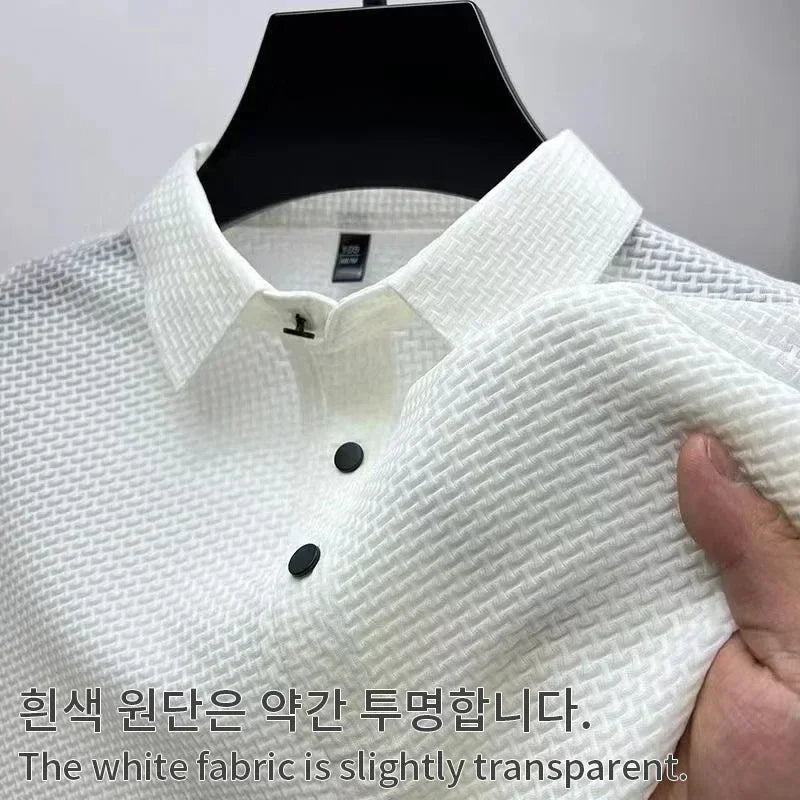 New Men's Lop Up Hollow Short Sleeved Polo Shirt Ice Silk
