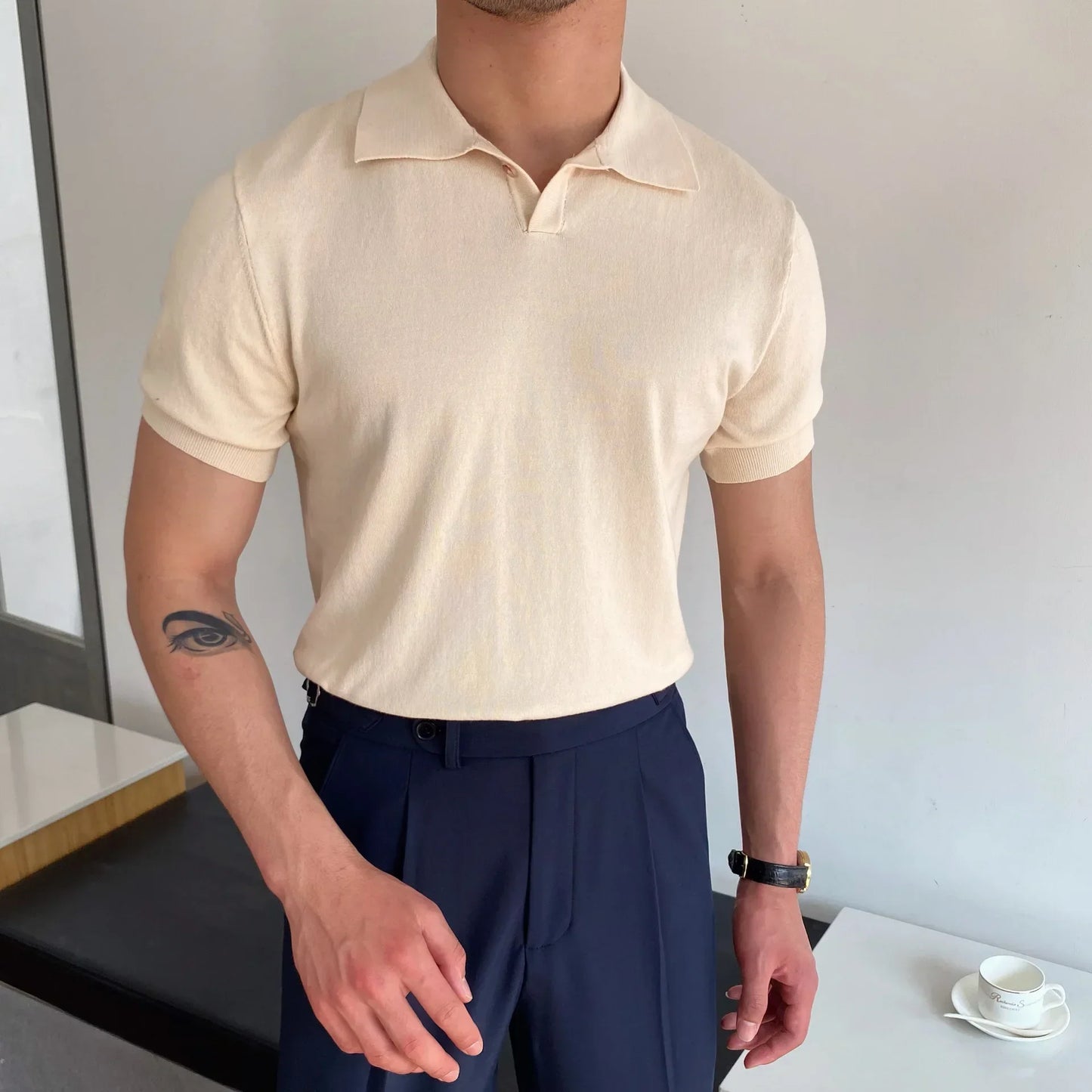 Slim Fit Elbow Sleeved Polo Shirt