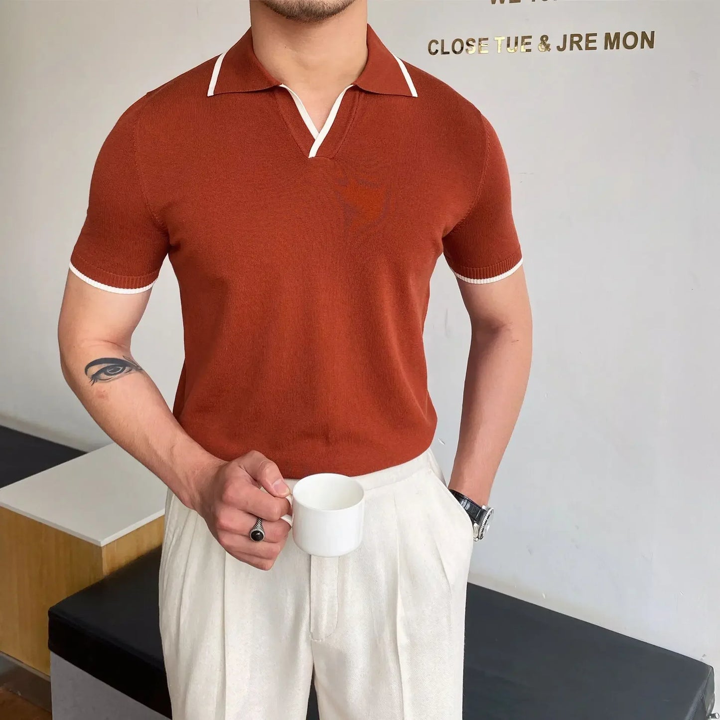 Slim Fit Elbow Sleeved Polo Shirt