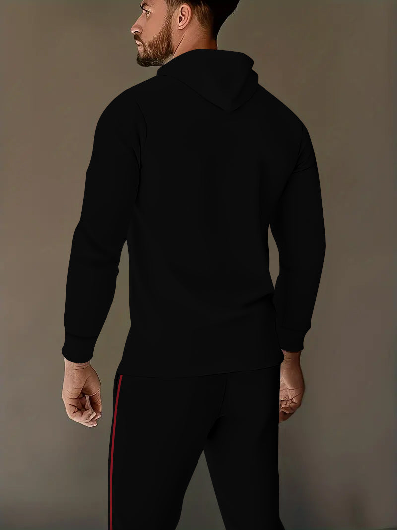 Strip Printed Long Sleeve V-neck Collar Hoodie and Pants Set for Men