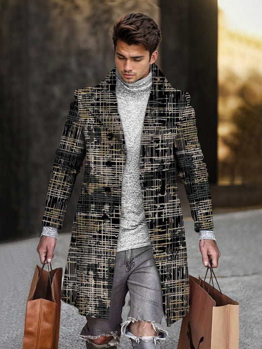 Men's Gradation Geometric Print Mid-length Coat