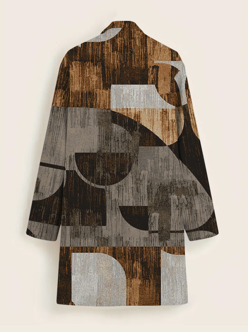 Men's Geometric Print Mid-length Long Sleeve Coat