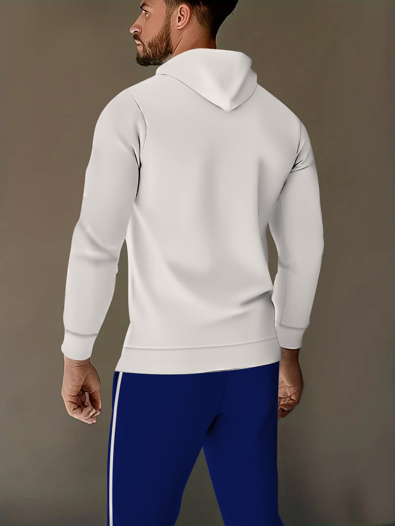 Men's Strip Printed Long Sleeve V-neck Collar Hoodie Set