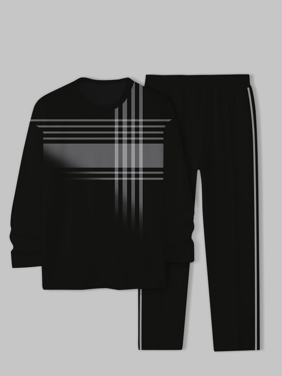 Men's 2pcs Gradation Strip Geometric Printed Long Sleeve Crew-Neck Sweatshirt with Pants