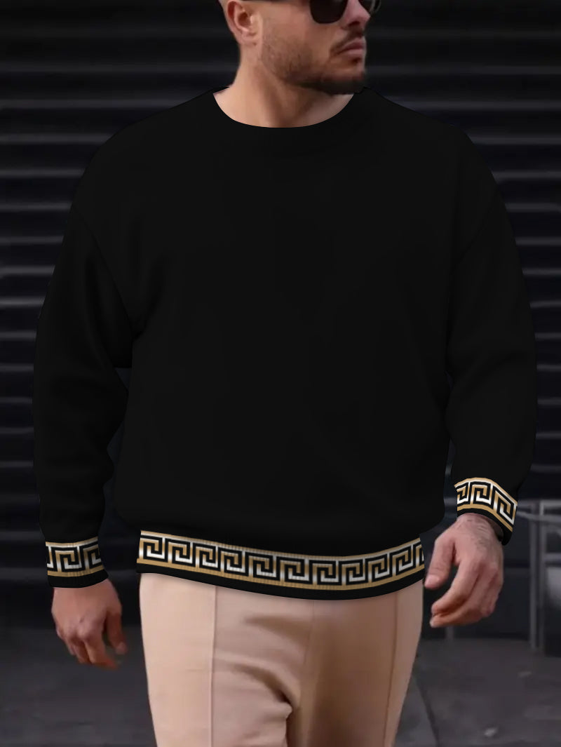 Men's Balck Crew Neck Long Sleeve Cotton Sweater for Winter